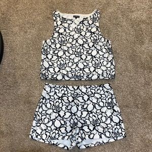 2 pc set, high waisted shorts with matching top